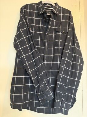 Men's Black Windowpane Button-Down Shirt Jacket